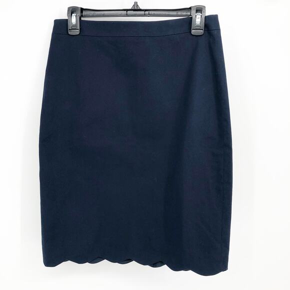 J. Crew Womens Scalloped Sateen Pencil Skirt 2 Navy Blue Stretch High Rise AL208 - Picture 2 of 11